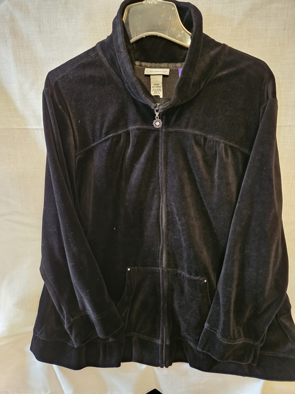 Catherines Women's Velvet Zip-Up Jacket in Black